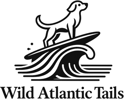 Wild Atlantic Tails — a dog surfing a wave